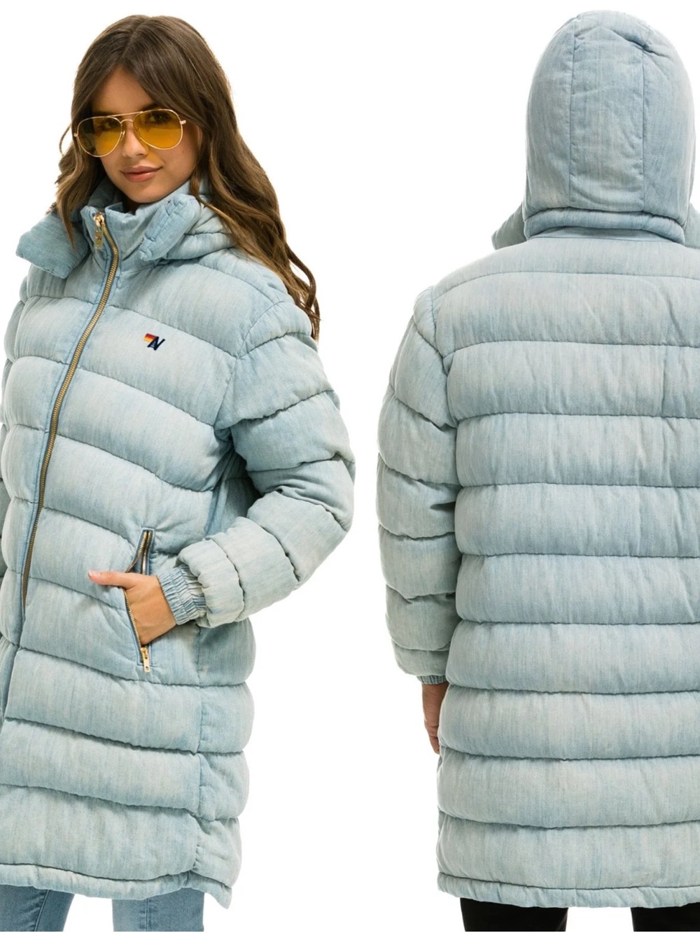 NWT Rare Aviator Nation Trekker Denim Long Puffer Jacket Small